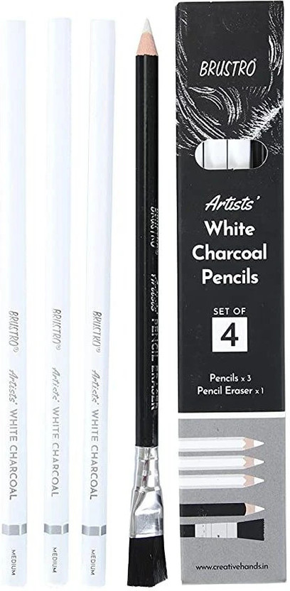 BRuSTRO Charcoal Pencil Round Shaped Color Pencils(Set of 4, White)