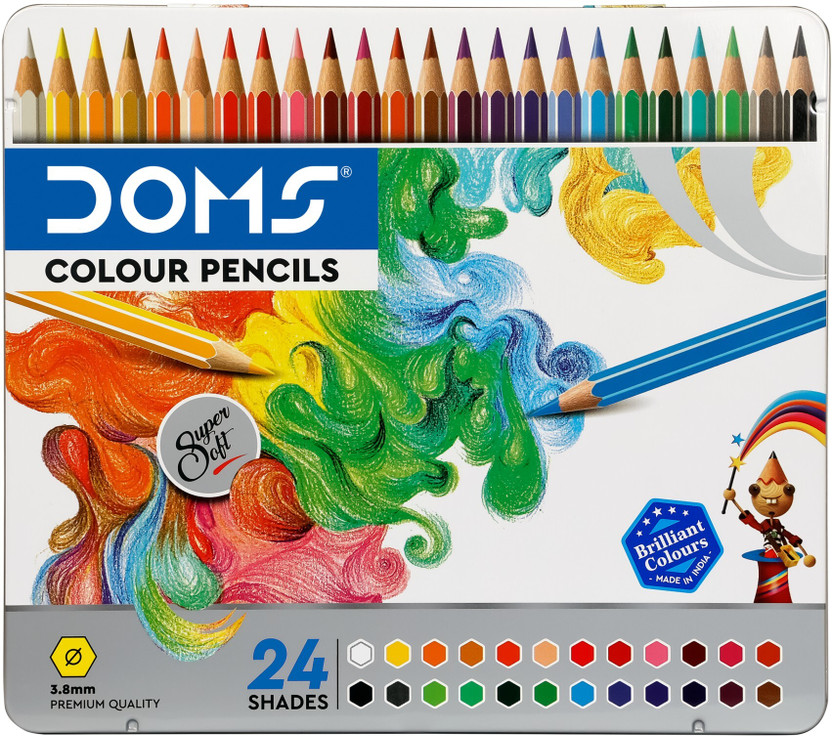 DOMS FSC Flat Tin Round Shaped Color Pencils(Set of 1, Multicolor)