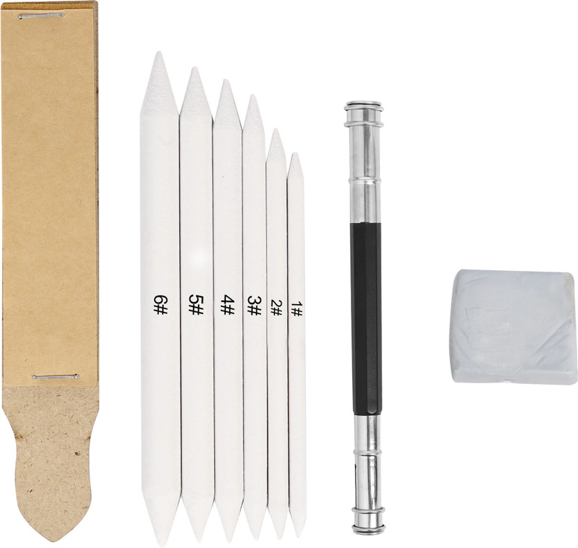 Ortan 6 Blending Stumps, Sand Paper Stick ,1 Pencil Extender & 1Kneadable Eraser