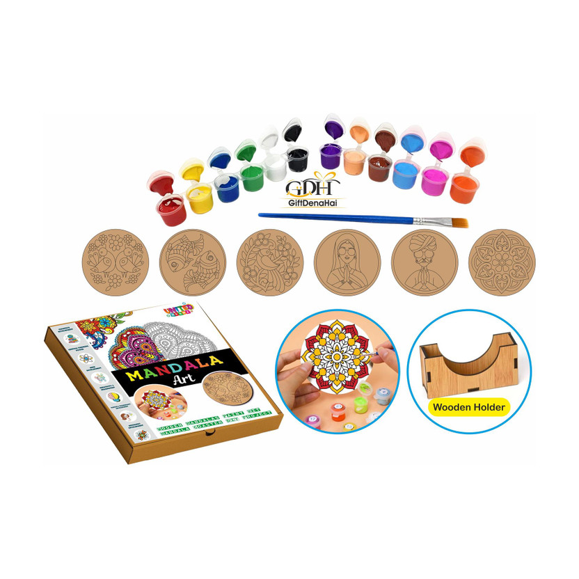 GiftDenaHai Wooden Mandala Art Kit for Kids 6-12 (4 Inch)DIY Craft Kit With 12 Color (M104)