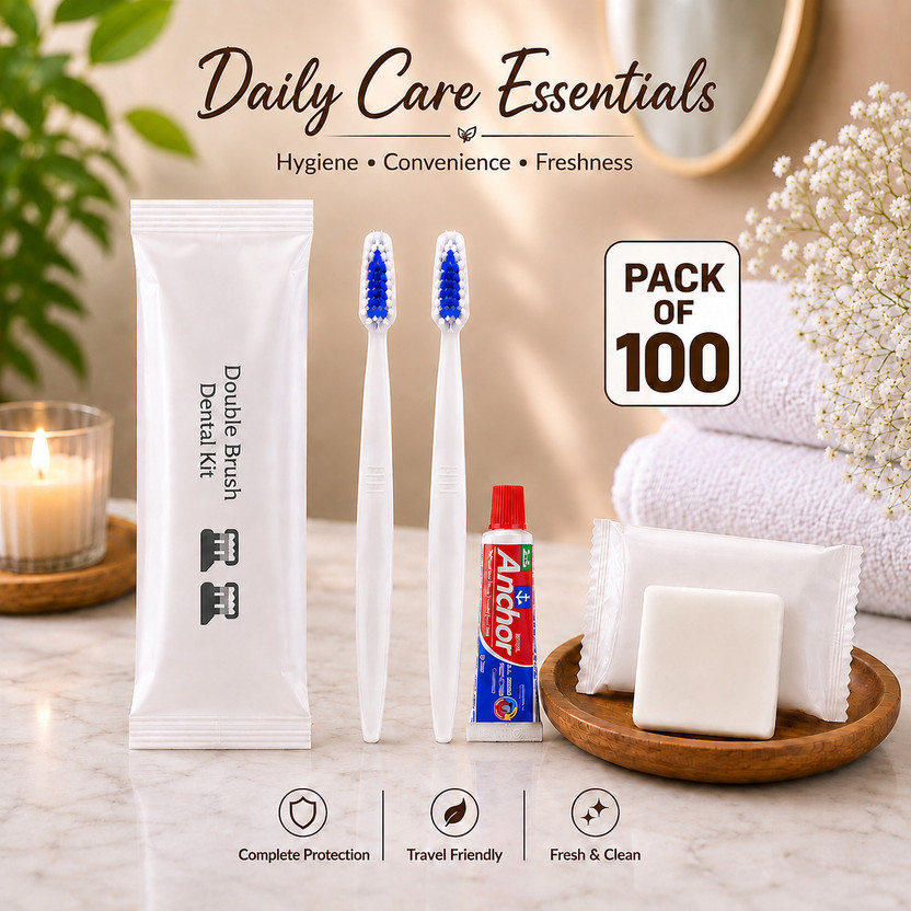 KRISHNAYA KRISHNAYA Dental kit 2 toothbrush,toothpaste and soap for hotels resorts and hospital use(100 Items in the set) - Flipkart Deal