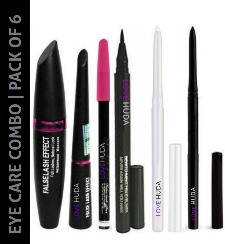 LOVE HUDA Waterproof Long Wearing Sketch Eyeliner, Auto Kajal Black & White With 3 in 1 Eye Makeup Kit(4 Items in the set)