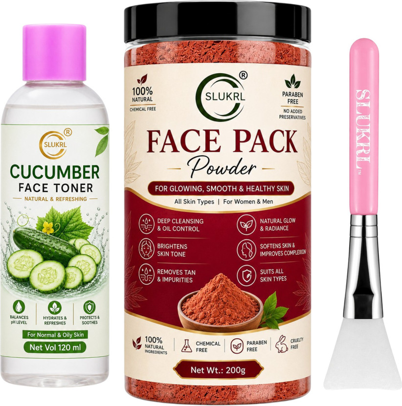slukrl Herbal Face Pack with Multani Mitti and Mulethi for Bright Skin Care Natural(3 Items in the set)