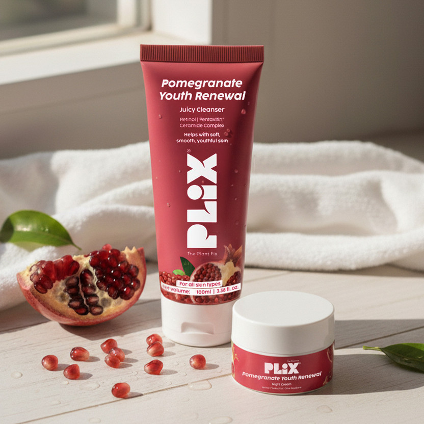 The Plant Fix Plix Pomegranate Youth Renewal Cleanser & Retinol Cream | Anti-Ageing Face Care Duo(2 Items in the set)