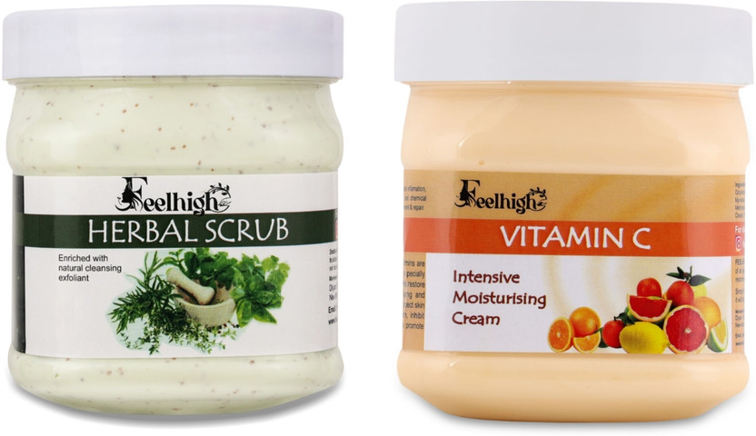 feelhigh Face and Body Herbal Scrub 500gm And Vitamin C Cream 500gm - Skin care and Facial Products -Man woman(2 Items in the set)