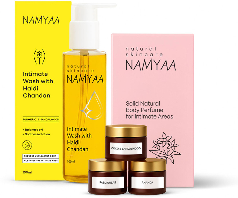 Namyaa Intimate Smell GoodKit|Haldi Chandan Wash|Solid Body Perfume BikiniArea|CombPack Intimate Wash(150 g, Pack of 2)