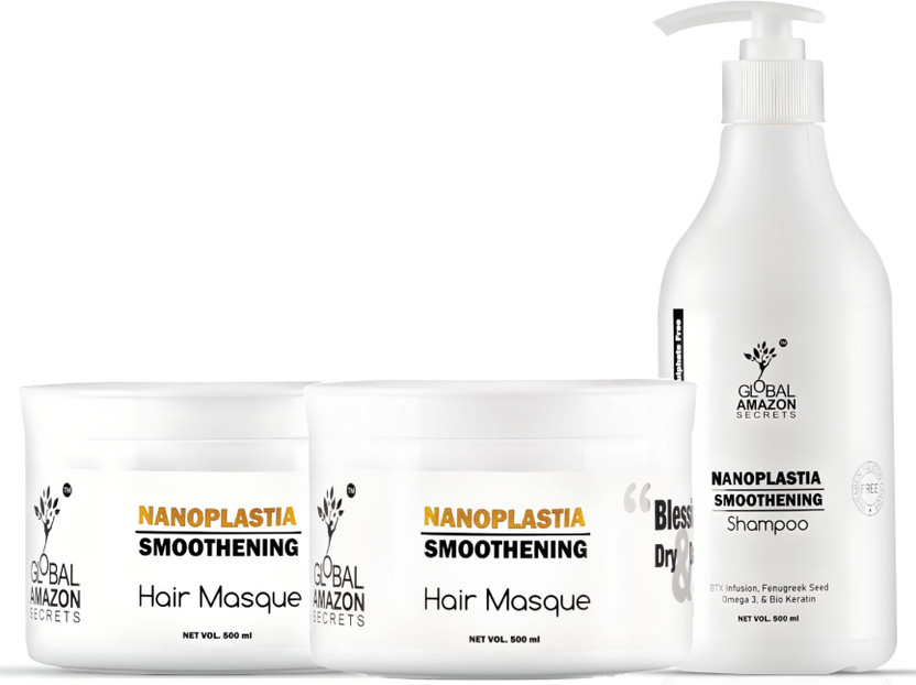 Global Global Amazon Secrets nanoplastia Smoothening Shampoo and Hair masque combo 500ml each(3 Items in the set) - Flipkart Deal
