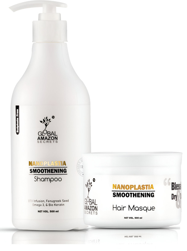Global Amazon Secrets Nanoplastia Smoothening Shampoo and Hair Mask Combo, Paraben & Silicon Free(2 Items in the set)