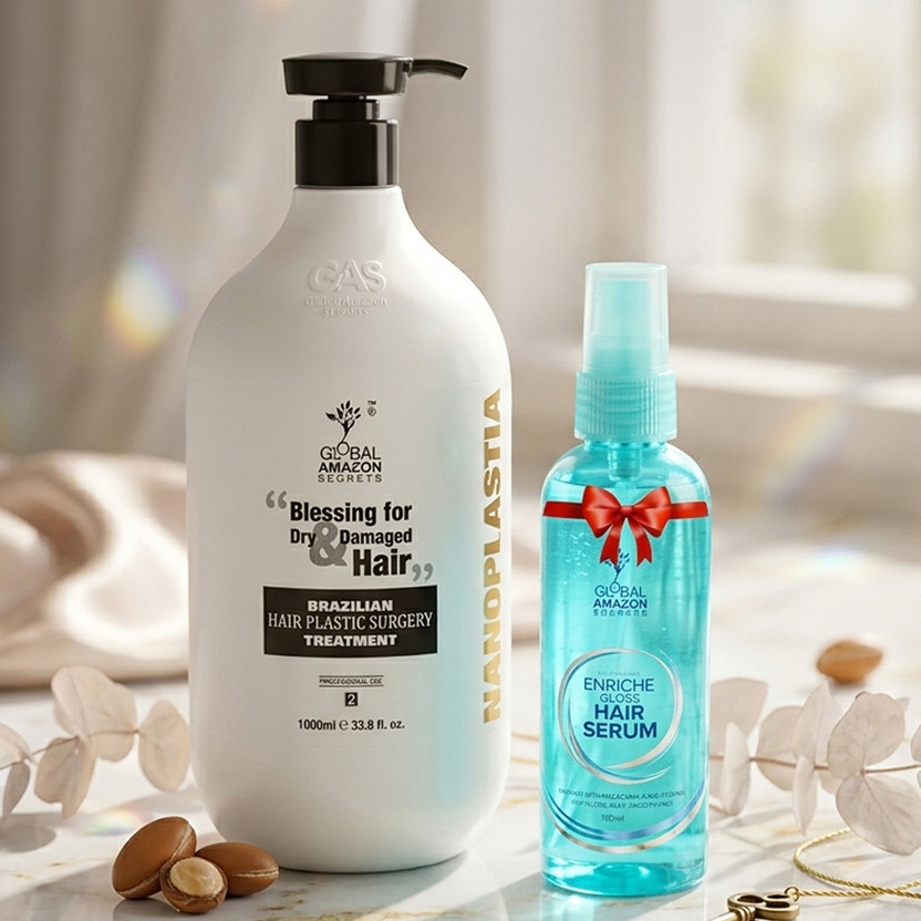 Global Amazon Secrets Nanoplastia Treatment with Omega 3 with Enriche Gloss Hair Serum(2 Items in the set)