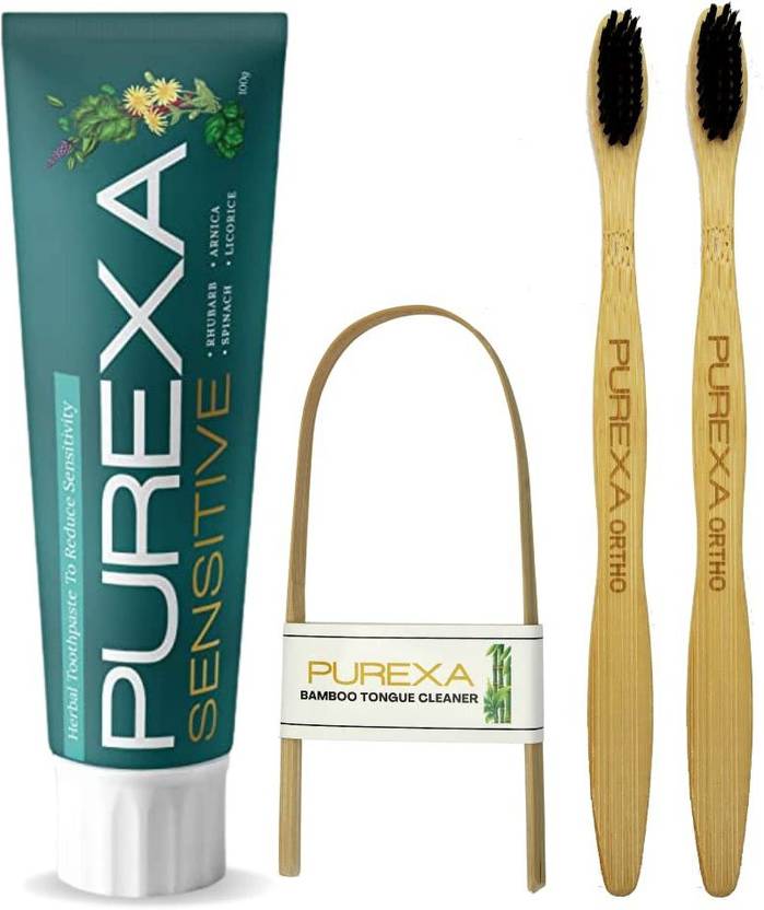 PUREXA Orthodontic Bamboo Toothbrush With Sensitivity Toothpaste and