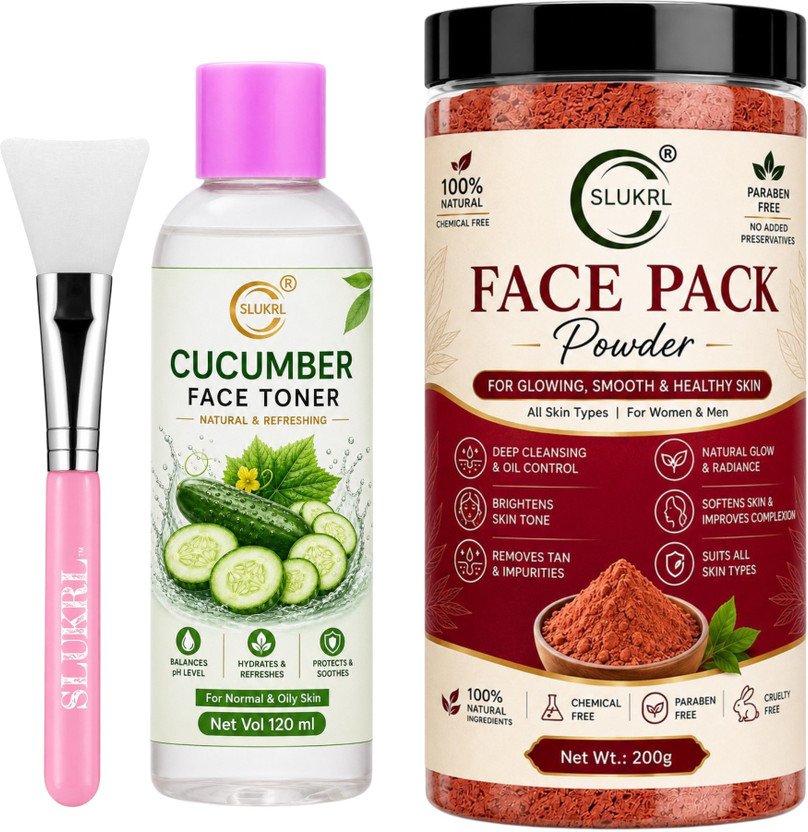 slukrl Natural Clay Face Pack Powder for Smooth Clear and Fresh Skin Natural Beauty(3 Items in the set)