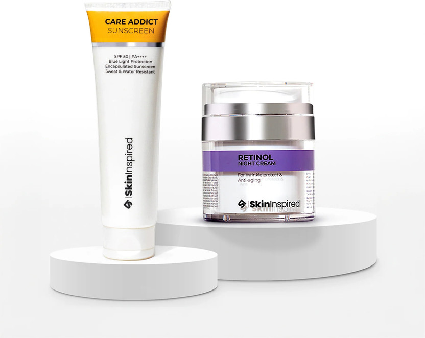 SkinInspired AM-PM Radiance Kit| Retinol Night Cream (50g) + Care Addict Encapsulated Sunscreen SPF 50 PA++++ (150g)(2 Items in the set)