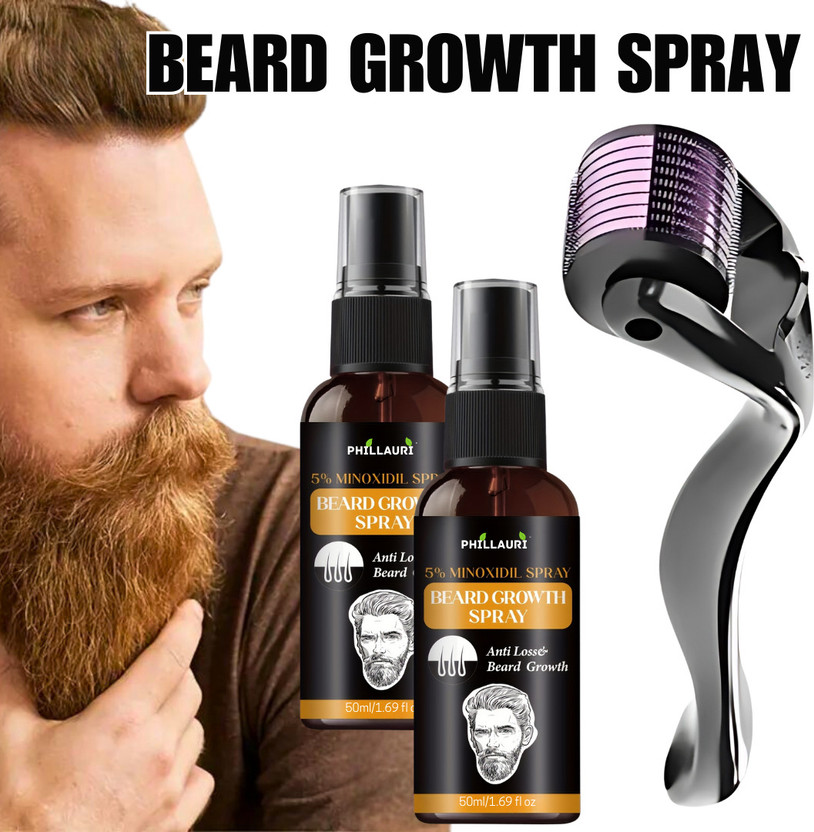 Phillauri Beard and Moustache Oil Spray, 50 ml | Non-Sticky, Light Beard Oil for Men with Derma roller 0.5mm(2 Items in the set)