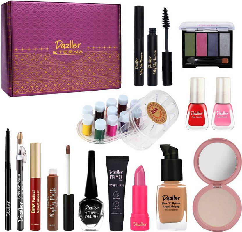 Dazller Grand Glam Kit - Biscotti (Medium), All-in-One Makeup Set with Primer, Foundation, Kajal & More, Long-Stay, Water-Resistant(14 Items in the set)