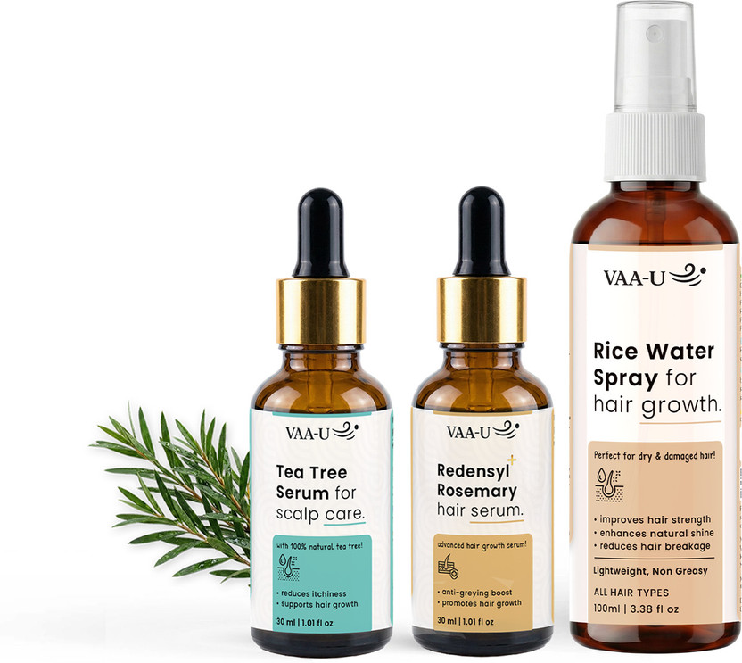 VAA-U VAA-U Advanced Hair Serum with 3% Redensyl (30ml), Tea Tree Scalp Care Serum (30ml) & Rice Water Hair Growth Spray (100ml)(3 Items in the set) - Flipkart Deal