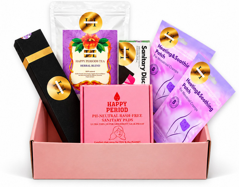 URBAN INDIA HEALTH CARE AND WELLNESS Urban India Women’s Period Care Gift Box with Pads, Heat Patches, Herbal Tea & Dark Chocolate for Cycle Comfort(6 Items in the set)