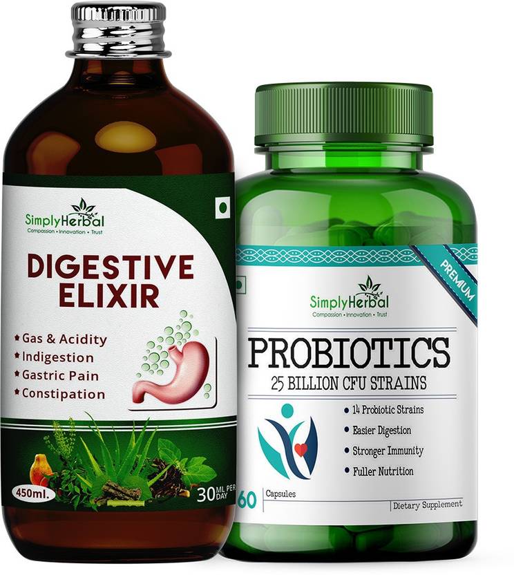 Simply Herbal Digestive Syrup with 37 Digestion Enzymes & Probiotics