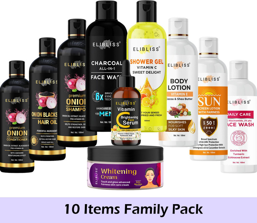 ELIBLISS ELIBLISS 10-in-1 Family Combo Pack – Hair, Face & Body Care Essentials for Daily Use(10 Items in the set) - Flipkart Deal