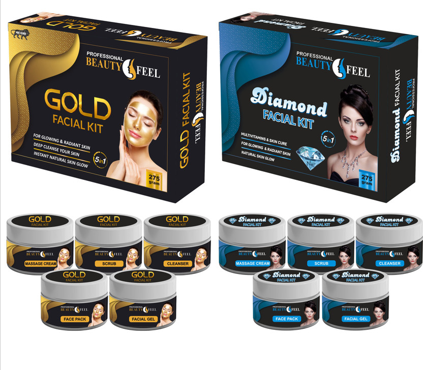 Professional Beauty Feel Gold + Diamond Facial Kit, (In-stat Glow Facial in India)(500 g)
