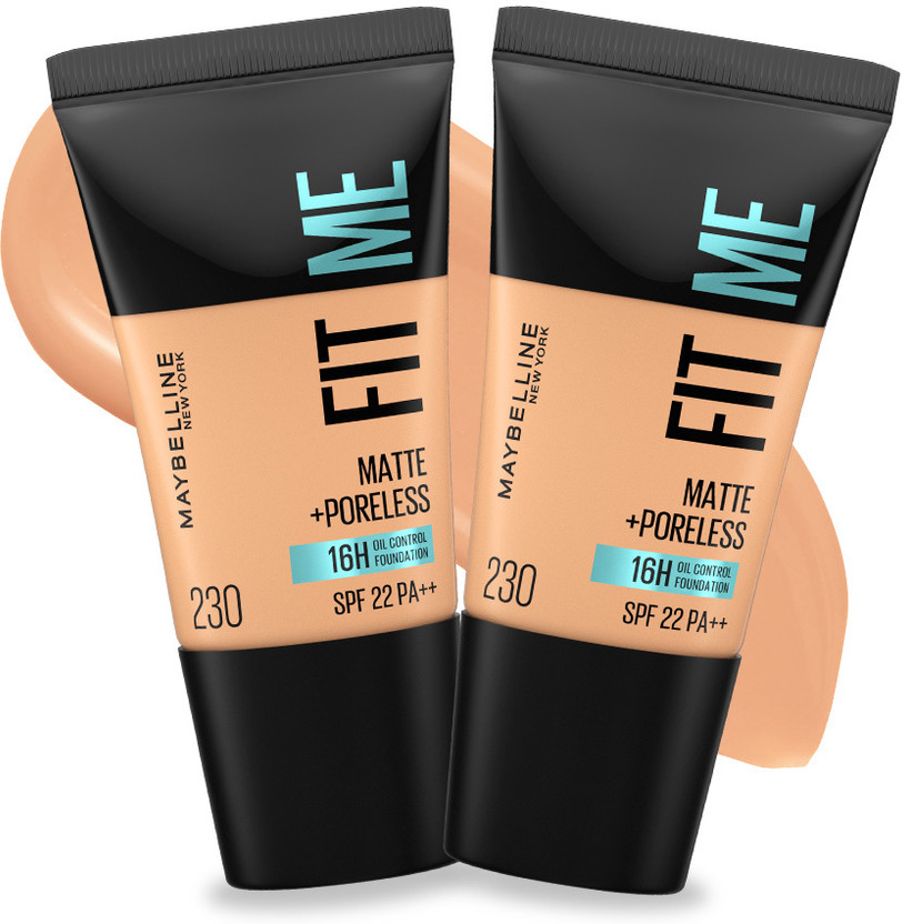 MAYBELLINE NEW YORK Fit Me Matte + Poreless 16H Oil Control Foundation, Shade 230, Pack of 2(2 Items in the set)