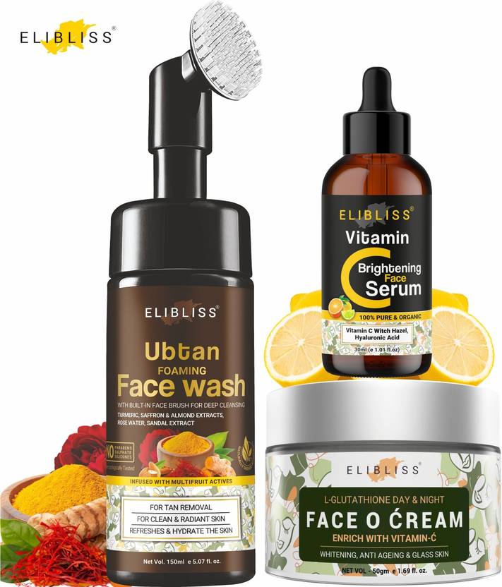ELIBLISS Ubtan Face Wash with Face Brush + L Glutathione Face Cream