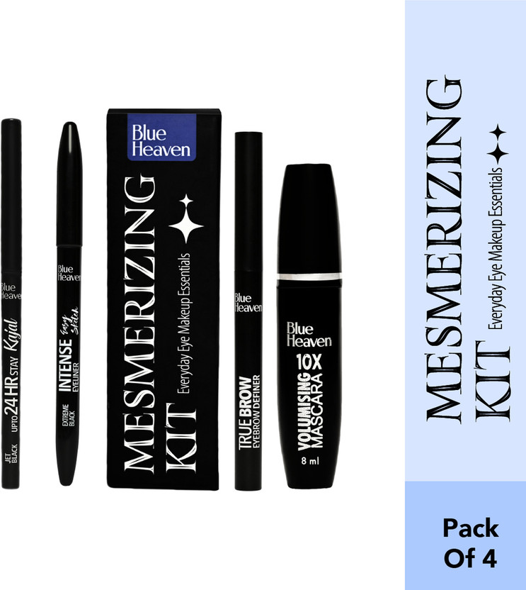 BLUE BLUE HEAVEN Mesmerising Eye Kit Combo Pack of 4 | Kajal, Mascara, Eyeliner & Brow Definer, 0.6gm+9ml(4 Items in the set) - Flipkart Deal