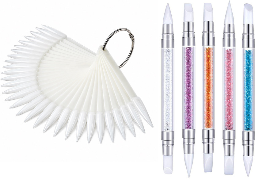 ROODILES ROODILES Nail Sample Stick 50 Pcs with Ring and Dual Side Acrylic Silicon Nail Art Pens Practice Set(6 Items in the set) - Flipkart Deal