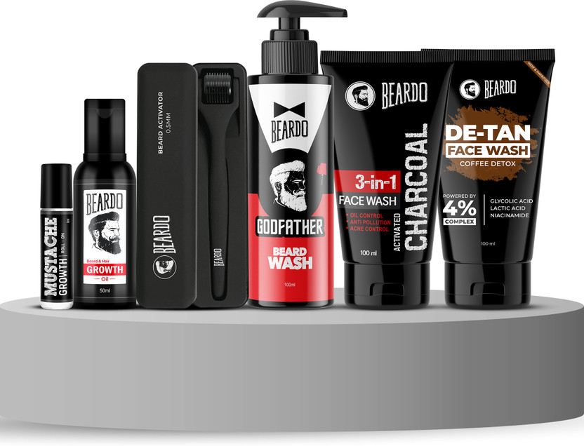 BEARDO BEARDO Beard & Hair Growth Oil, Growth Roll On, Beard Wash, Activator, Detan & Charcoal Face Wash(6 Items in the set) - Flipkart Deal