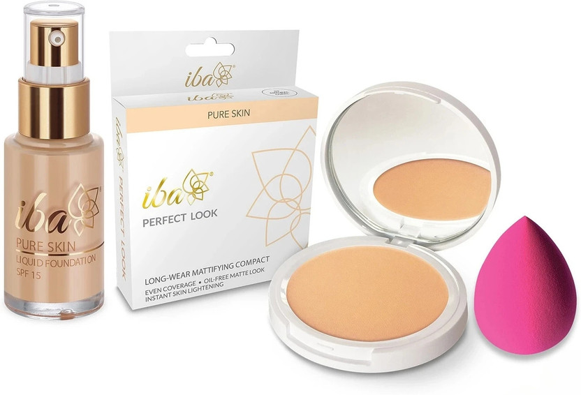 Iba Pure Skin Compact + Liquid Foundation, (Natural Combo) + FREE Beauty Blender(3 Items in the set)