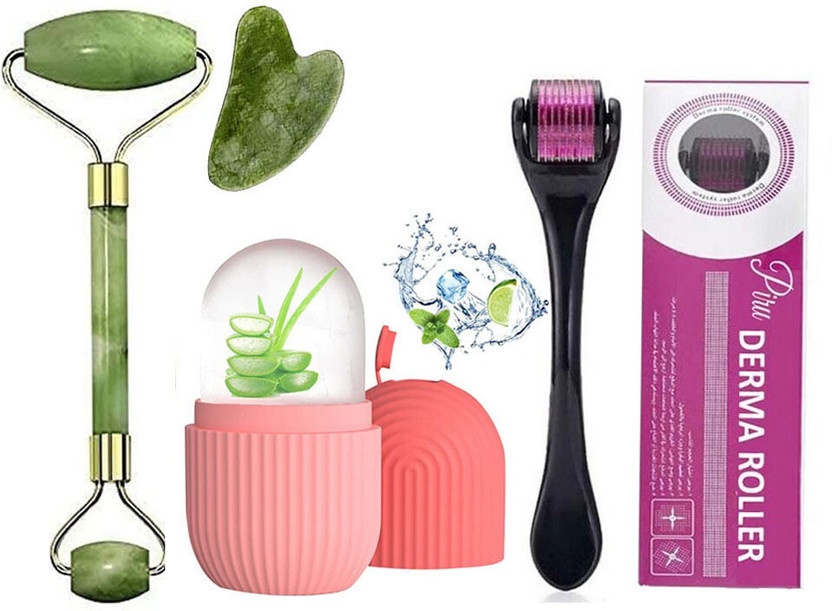Piru Face Sculpting & Brightening Set | Jade Roller, Ice Roller, Derma Roller Combo for All Skin Types(3 Items in the set)