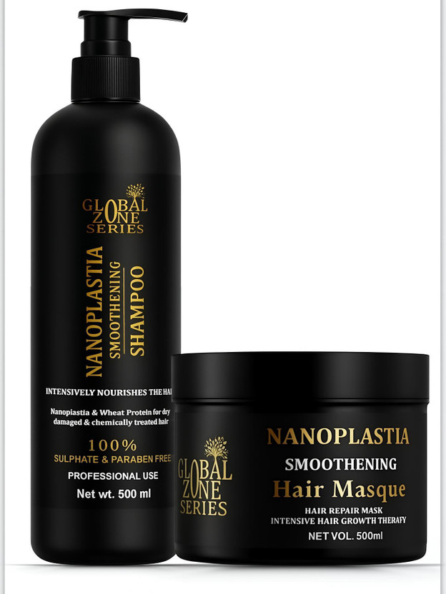 GLOBAL ZONE SERIES Nanoplastia Smoothening Shampoo and Hair Masque Sulphate-parabens Free(2 Items in the set)