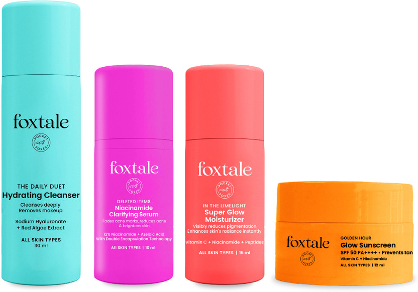 Foxtale Glow On Heartbeat Skincare Kit | Cleanser, Mask, Lip Oil + Free Pouch(4 Items in the set)