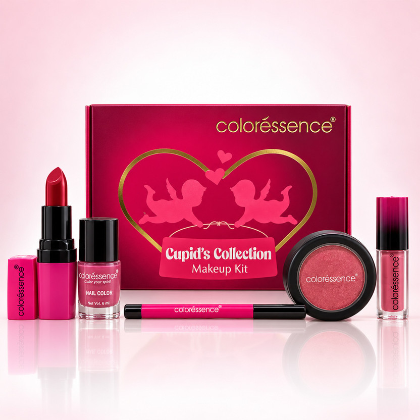 COLORESSENCE Cupid's Collection Makeup Gift Kit| 5 Products- Lipstick, Kajal, Nail Paint etc(5 Items in the set)