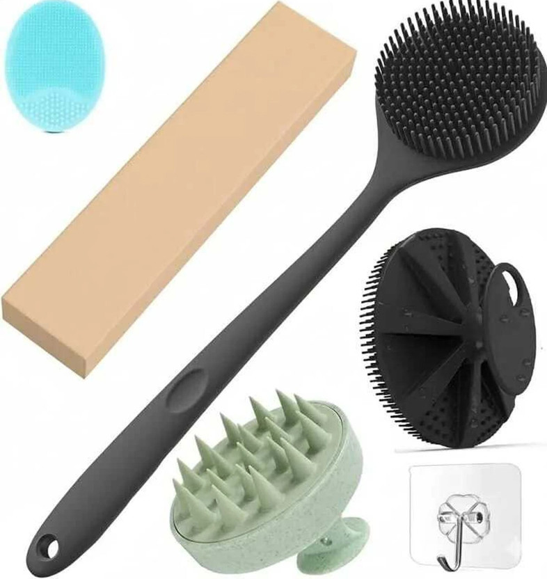 Neevhee Neevhee Silicon Shower Bath Back Brush+Body Scrubber+Scalp Massager+Face Scrubber+Hooks(5 Items in the set) - Flipkart Deal