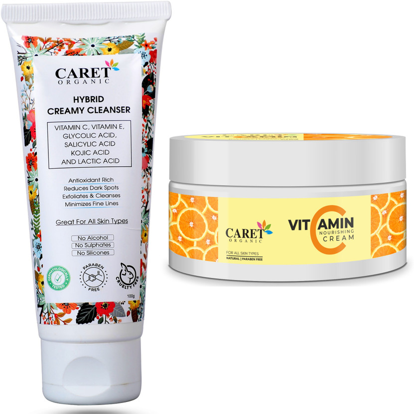 Caret Caret Organic HybridCreamyCleanser(100ML)ANDVitaminCNourishingCream(100G)-ParabenFree(2Itemsintheset)(2 Items in the set) - Flipkart Deal