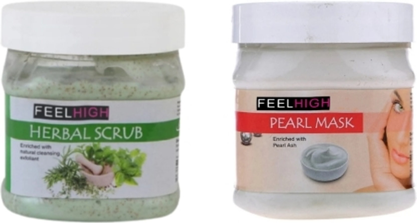feelhigh Face and Body Herbal Scrub 500gm And Pearl Mask 500gm - Skin care and Facial Products -Man woman(2 Items in the set)