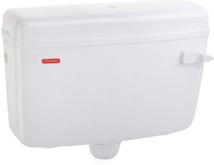CERAMAX Flushing Cistern, Flush Tank, Center Push 10 LTR Capacity, (White) Standard Commode