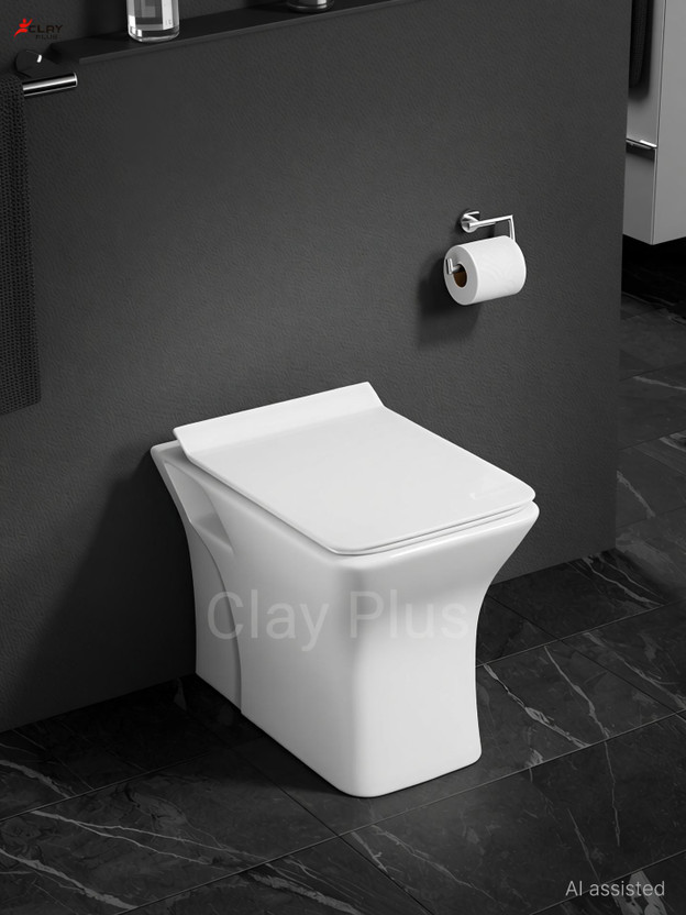 clayplus Water Closet COMMODE Premium Grade Ceramic Floor Mounted European Water Closet/One Piece Western Toilet Commode/EWC Battle S Trap with Soft Close Slim Seat Cover Western Commode (White) Western Commode(white)