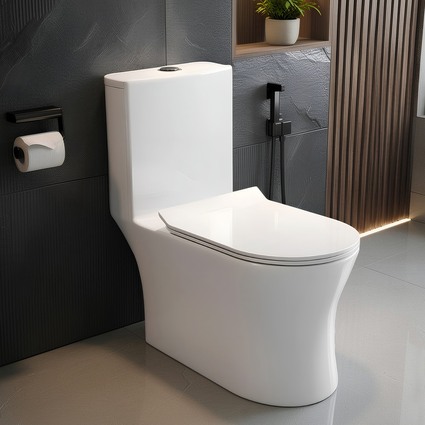 Plantex Ceramic Commode for Toilet/One Piece Toilet/Rimless Washdown Flush Commode with Soft Closing Toilet Seat - S Trap Outlet (APS-2019) Western Commode(White)