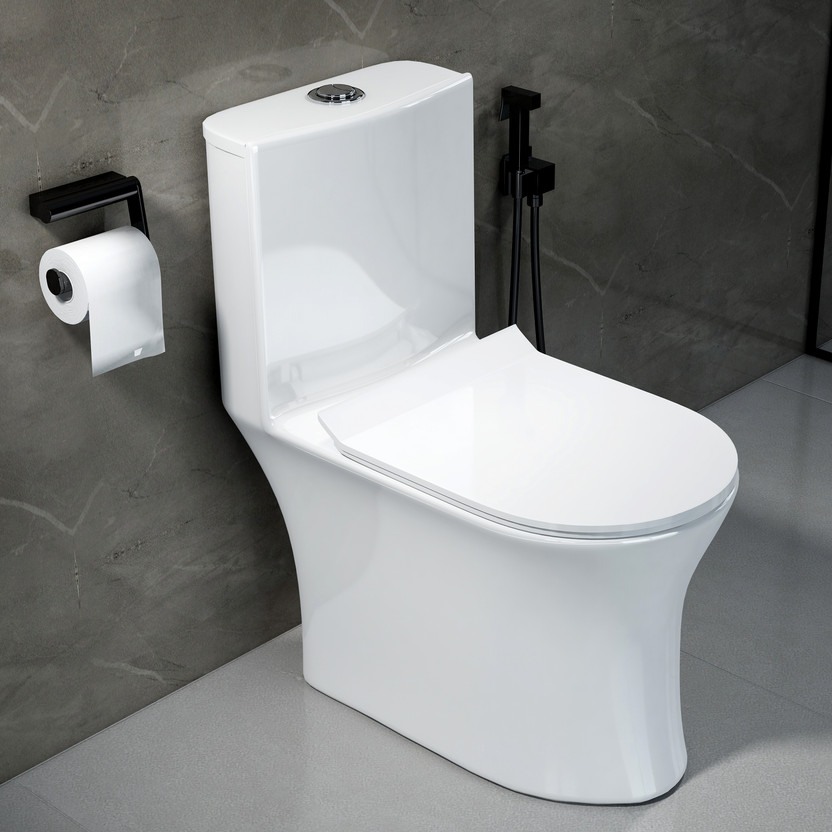 Plantex Ceramic Commode for Toilet/One Piece Toilet/Rimless Washdown Flush Commode with Soft Closing Toilet Seat - S Trap Outlet (APS-2019) Western Commode(White)