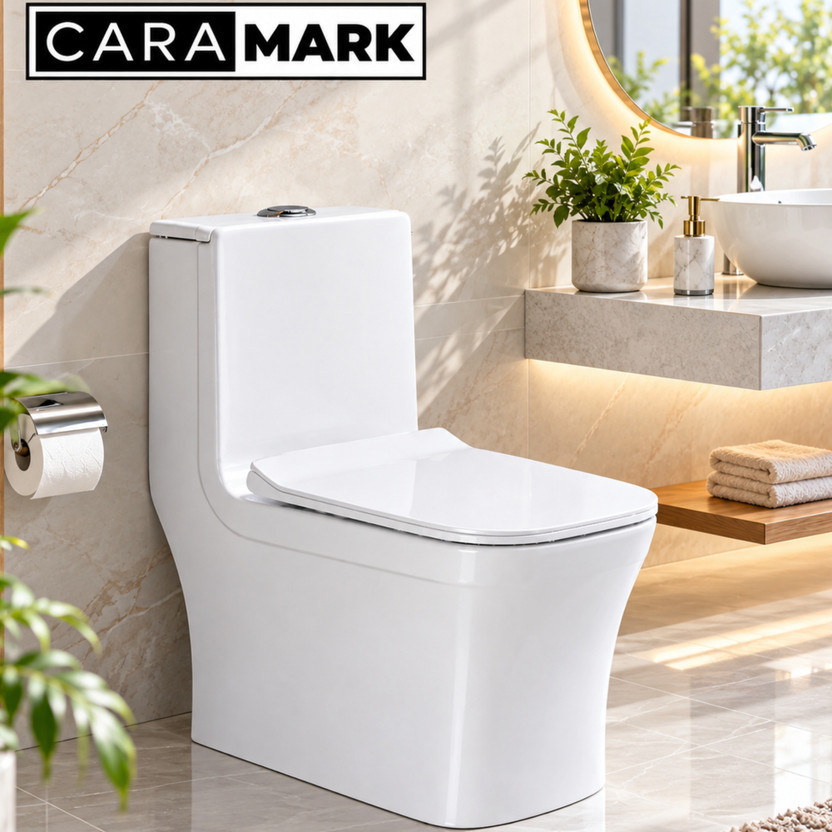 CARA MARK Commode for Bathroom |RIMLESS TECHNOLOGY| Premium One-Piece Western Toilet Seat | Dual Flush | Soft-Close Seat | S-Trap | Western Commode(WHITE)