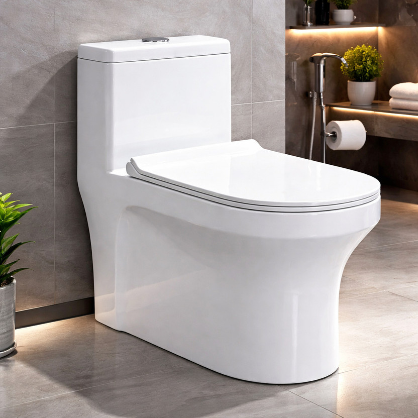 CARA MARK One-Piece Ceramic Toilet with Dual-Flush|Soft-Close Seat Cover | one piece commode|commode for toilet| Western Commode(WHITE SCRETCH PROOF (Water-saving flush system (Dual/flush))