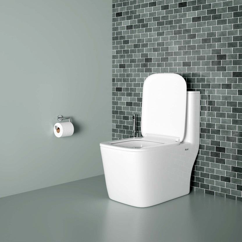 Ruhe Athos One-Piece Rimless S-Trap Siphonic Western Toilet | High-Grade Ceramic | Soft-close Seat | Dual Flush | Anti-bacterial Glaze | Floor Mounted Western Commode(White)