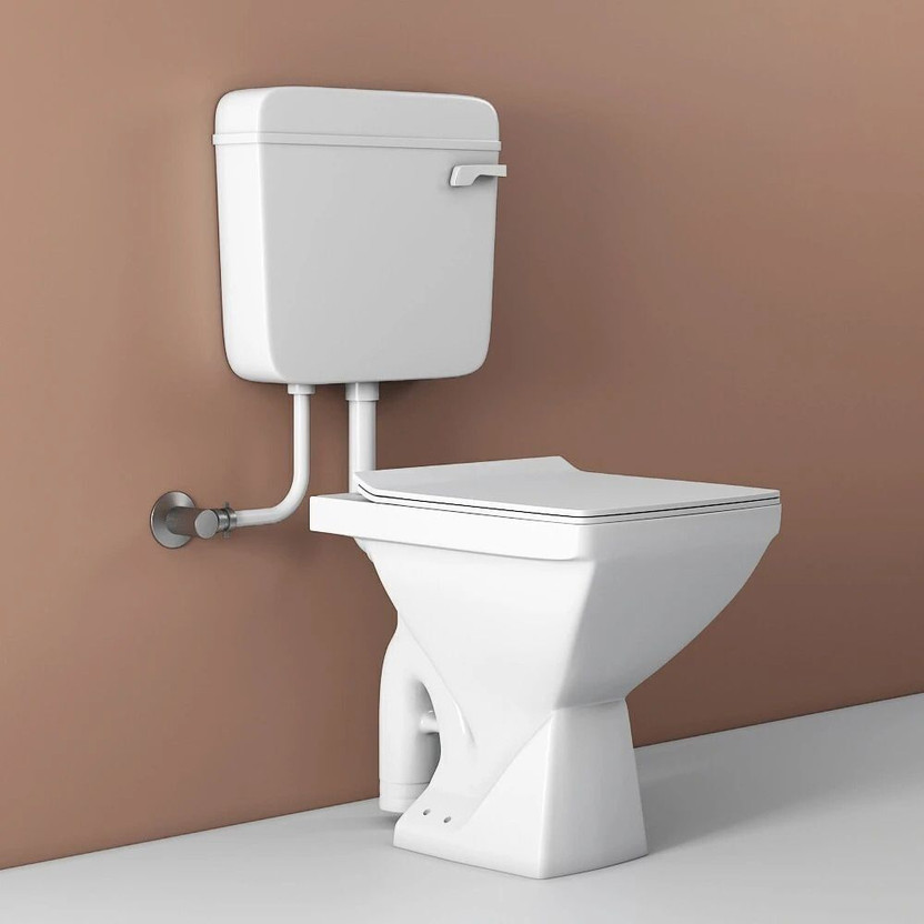 Snowberry S TRAP Square Ewc with Cistern with Flush tank Premium Quality Luxurious Ewc Square Floor Mounted S-Trap European Commode Set Western Commode(Super Whie-High Glossy)