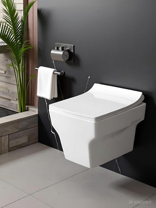 JABON BAGNO Ceramic Western Toilet/Wall Hung Commode/Soft Closing Toilet Seat/P Trap - White Wall Hung Western Commode(White)