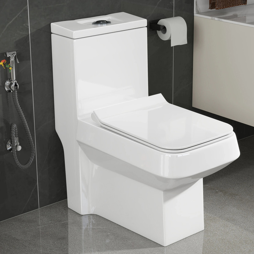 Plantex Commode for Toilet/One Piece Western Toilet with Rim Wash-Down Flush/ Soft Closing Toilet Seat - S Trap - (TORO) Western Commode(White)