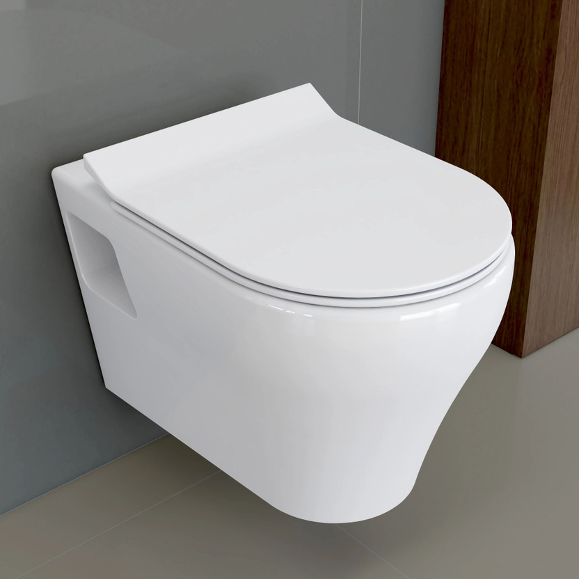 Plantex Western Commode/Rim Washdown Flush Commode Ceramic Wall Hung Western Toilet, Commode & Soft Close Toilet Seat - P Trap Western Commode(White)