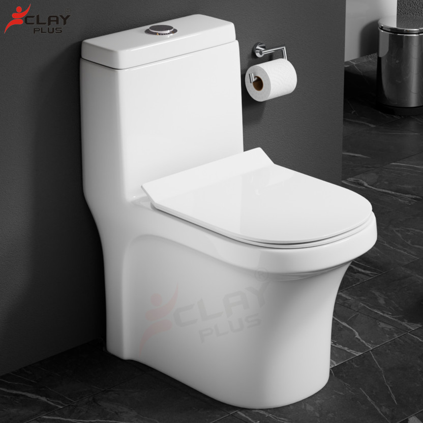 clayplus P TRAP CERAMIC FLOOR MOUNT ONE PIECE WESTERN TOILET COMMODE WITH SEAT COVER Western Commode(WHITE)