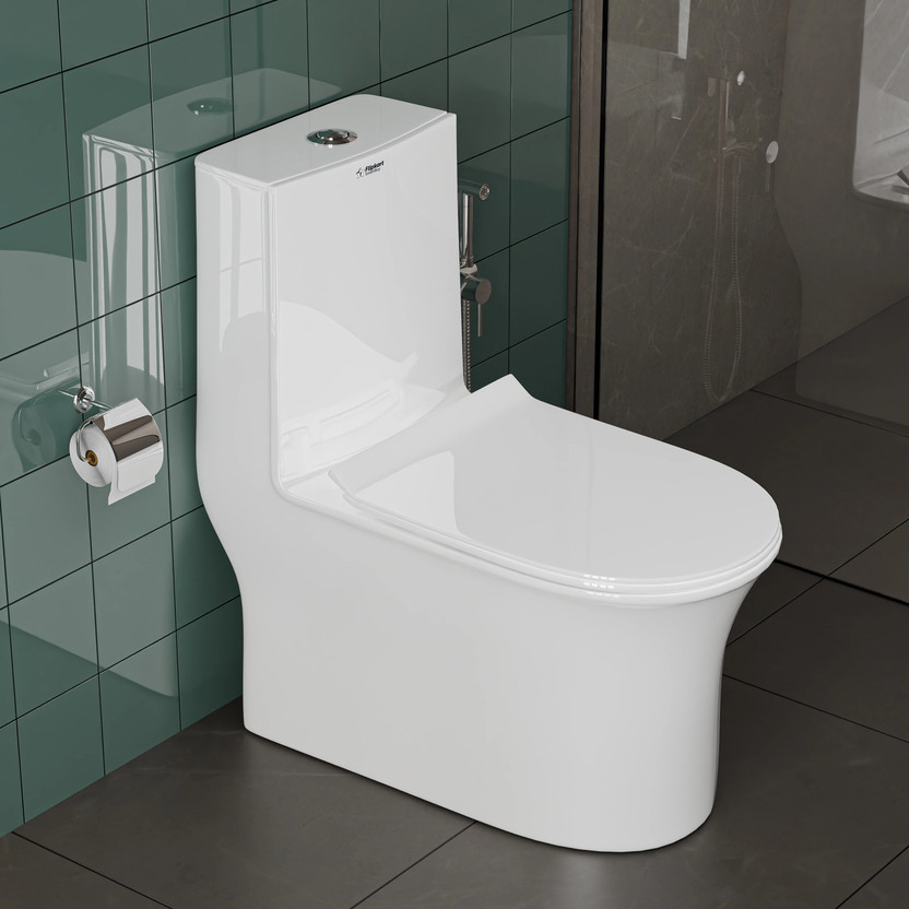 Flipkart SmartBuy Ceramic One Piece Commode With Toilet Seat/Water Closet-S Trap Outlet(9 inch) NEOS Western Commode(WHITE)