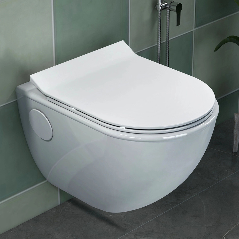 Plantex Ceramic Wall Hung Commode/Rimless Western Toilet/Soft Close Toilet Seat (APS-779) Western Commode(White)